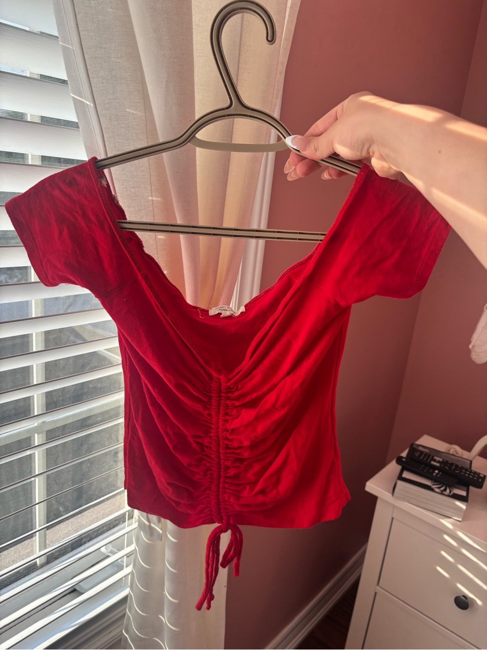 Ruched Tie-Front Red Crop Top